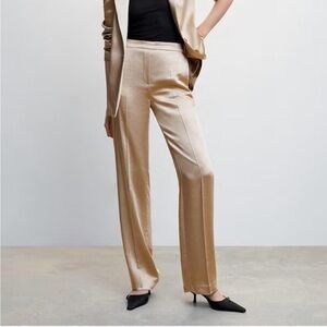 Mango Chic Beige Women's Satin Trousers Size Large